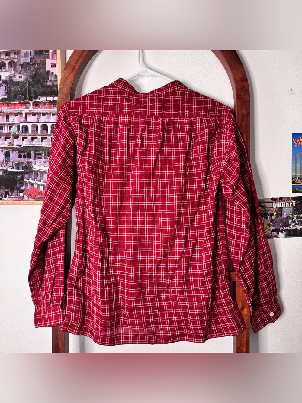 Doen NEW Holde Blouse Rouge Red Plaid Half Button Long Sleecs Top XS - Picture 5 of 5